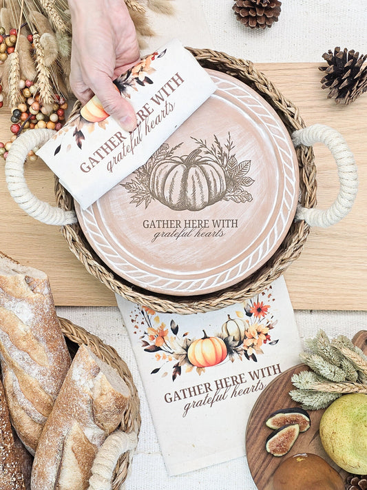 Bread Warmer & Basket Gift Set with Tea Towel - Pumpkin Round