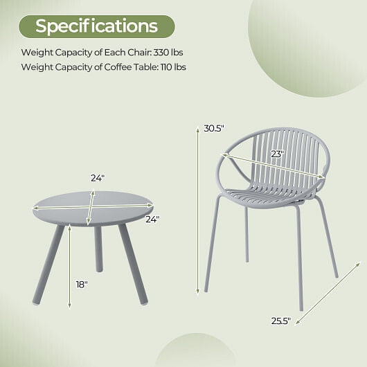 All Weather PP Patio Conversation Set with Round Coffee table and 2 Chairs-Green